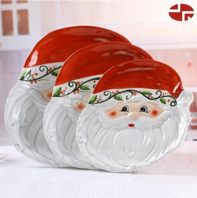 China Sustainable Christmas Santa Claus Ceramic Painting Design Cake Fruit Dish Home Decoration for sale