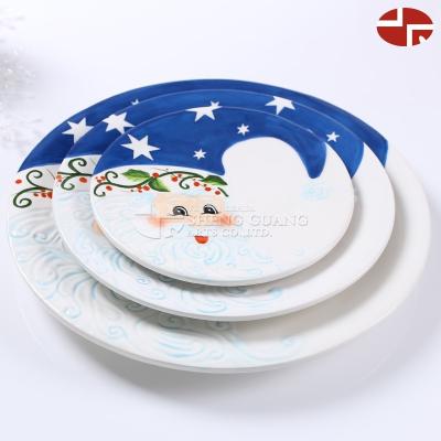 China Ceramic Santa Claus Paint Design Sustainable Cake Fruit Plate Three Layers Biscuit for sale