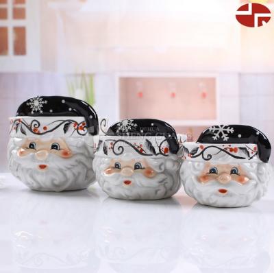 China Sustainable Christmas Santa Claus Paint Design Canister Ceramic Cookie Jar for sale