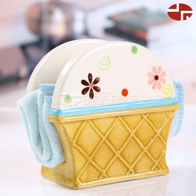 China Europe Ceramic Towel Holder With Cake Painting Design Dolomite Sponge Holder for sale