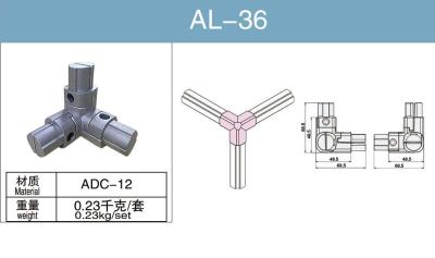 China AL-36 Aluminum Alloy Tube Connector Anodized Internal Three Way Connector for sale