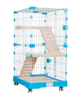 China Breathable Steel Running Steel Kennel Cage Cat Folding Wire Cage Double Layer Animal Pet Crate 26.77*18.90*38.58 Inches Pets Wire Cage for sale