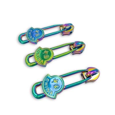 China Customized Rainbow Color Zipper Sliders Nickel Free Zipper Puller For Bags for sale