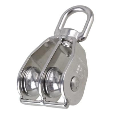 China Factory Good Quality 304 316 Stainless Steel Double Pulley Block Swivel Hook Marine Grade for sale