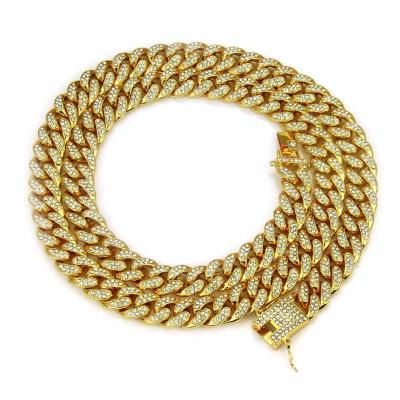 China Hiphop 12mm Hip Hop Iced Out Cheap Miami Gold Finish Jewelry 18k Chain Bracelet 12mm Cuban Necklace Wholesale Hitter for sale