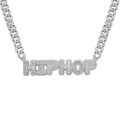 China Custom Zircon 9mm Cuban Link Rose Hiphop Baguette Letter Name Necklace Jewelry DIY Jewelry Gold Silver Gold Chain for sale