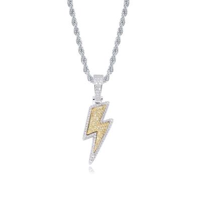 China Hiphop Lightning Shape Pendant Necklace With Tennis Chain Charm Bling Cubic Zircon Mens Hip Hop Rock Jewelry for sale