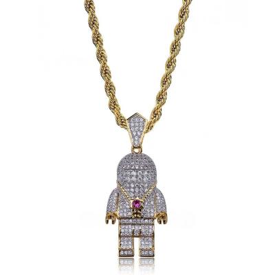 China Hiphop Bling Bling Hiphop Iced Out AAA+ Zircon Space Astronaut Pendant Men's Crystal Necklace Hip Hop Jewelry for sale