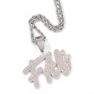 China New Hiphop Double Stockings Covering Ice Brush Font Out of Custom Name Letter CZ Necklace Jewelry Dish Pendant Hitter for sale