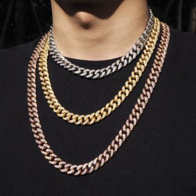 China Hiphop Cuban Chain Jewelry 12MM Zircon White Gold Copper&5A Plated Iced Out Cuban Link Necklace Diamond for sale