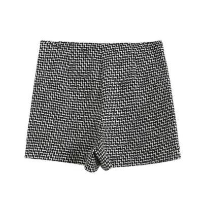 China Best Selling Anti-Static Women Mini Tweed Skirts Black White Short Plaids Textured Culottes for sale