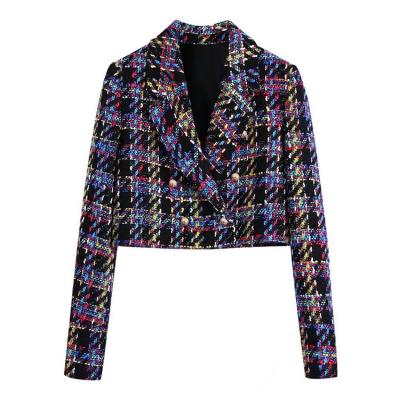 China Breathable Versatile Small Suit Office Cropped Textured Cropped Women Jacket Long Sleeve Blazer for sale