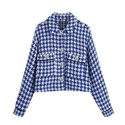 China Breathable Most Popular High Quality Jewel-Embellished Blue Textured Blazer Shirt Jacket for sale