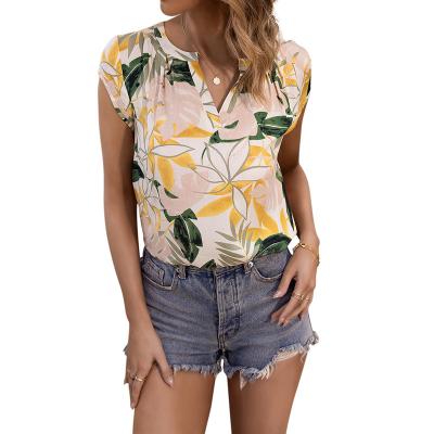 China 2022 summer new link anti-pilling T-shirt dyeing v-neckline printed casual loose mid-length short sleeve T-shirt wholesale for women for sale