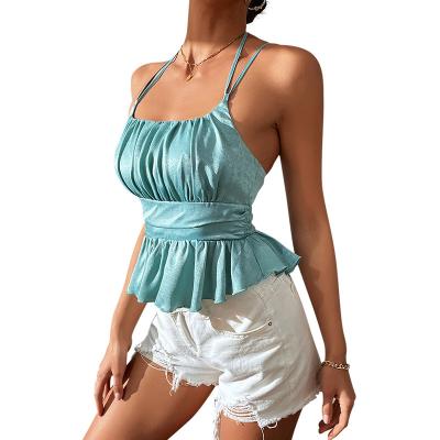 China 2022 new QUICK DRY fashion women's sleeveless bridle halter vest vest blue slim women's top for sale