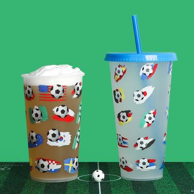 China Custom Cold PP Sustainable Logo Qatar World Cup Stadium 24 Ounce Coffee Magic 16 Ounce Plastic Design Color Changing Cups for sale