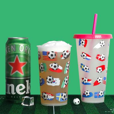 China 2022 Cooler Color Changing Color Mug World Cup Qatar Football Tumbler Printed Wedding Custom Plastic Wine Cup for sale