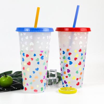 China Adults Asian Zen Tumblers 24 oz Personalized Valentine's Day Cold Plastic Reusable Kids Color Changing Cups With Lid And Straw for sale