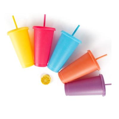 China Viable Single Layer Reusable Glitter Free 5 Pack Food Grade BPA Plastic Iced Drinks Cup With Lids And Straws for sale