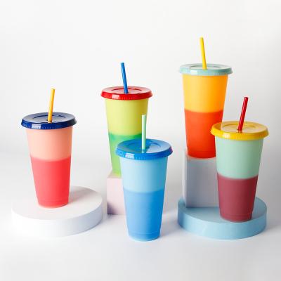 China Viable Kids Drinking Cold Magic Reusable Wholesale PP Stadium Temperature Color Changing Plastic Cups With Lids And Straws for sale