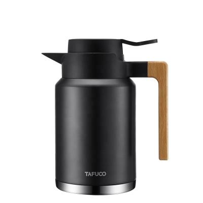 China 2020 Winter Design Wooden Handle 1.5L Wide Mouth Wide Mouth Stainless Steel Thermal Carafe Coffee Pot for sale