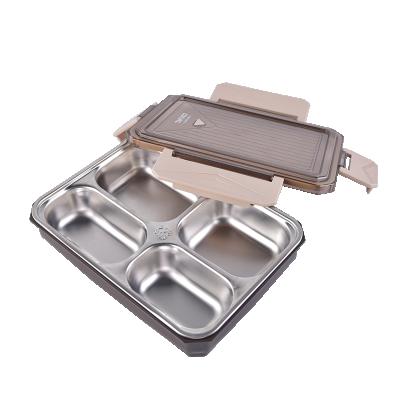 China 4 Compartment Stainless Steel Lid Canteen Dish Dishes Stocked Plastic Lunch Tray Tiffin Lunch Box for sale