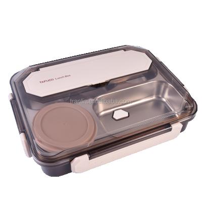 China 5 Compartment T531t Stainless Steel Flat Dishes Canteen Disposable Lunch Tray With Soup Pool And Bag for sale