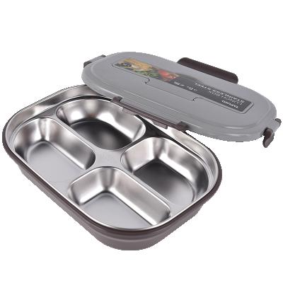 China Heatable 4 Compartment Dishes Stainless Steel Canteen Dishes Lunch Tray With Lid And Bag for sale