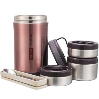 China New style PORTABLE double wall stainless steel food container metal thermos vacuum insulated tiffin lunch box with handle for sale