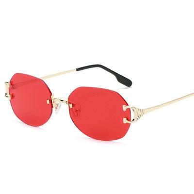 China 15 Years Experience New Oval Rimless Sunglasses Trend Transparent Candy Color Sunglasses Metal Lenses for sale