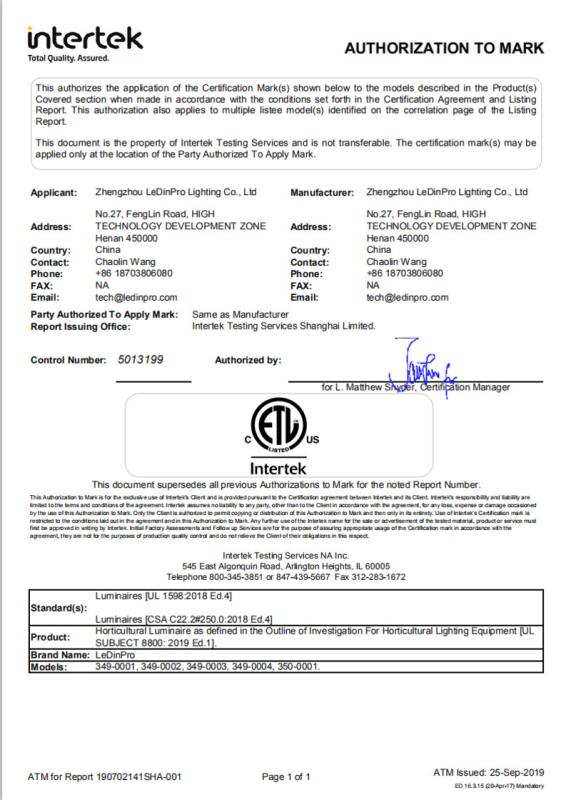 ETL - Zhengzhou Ledinpro Lighting Co., Ltd.