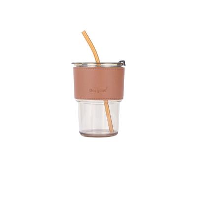 China 2022 Viable Amazon Creative Eco-Friendly Glass Coffee Mug Straw Cup With Lid Top Portable for sale