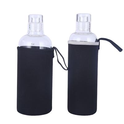 China 500/750ml Large Capacity Glass Sustainable Bottle With Time Marker Cover For Drink Water Transparent Cups for sale