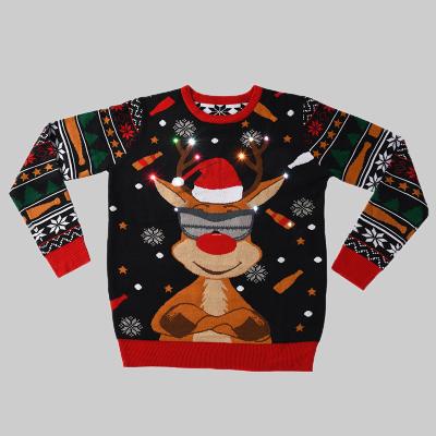 China 2022 OEM and ODM Logo Custom Anti-pilling Men Design Knitwear Custom Ugly Christmas Sweater With LED Lights for sale