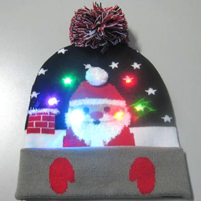 China Custom LOGO Adults Xmas Santa Party Daily Life Crazy Funny Knitted Knitted Hat With LED Lights for sale