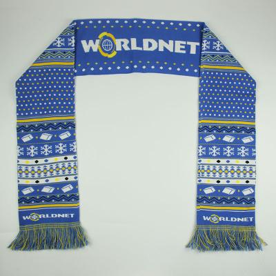 China Long Customized OEM Branded Company Scarves Jacquard Pattern Acrylic Snowflake Knit Christmas Scarf Custom for sale