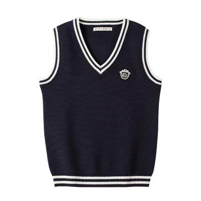 China 2022 Custom Anti-Shrink Knitted Sleeveless V Neck Embroidery Logo Sweater College Vest for sale