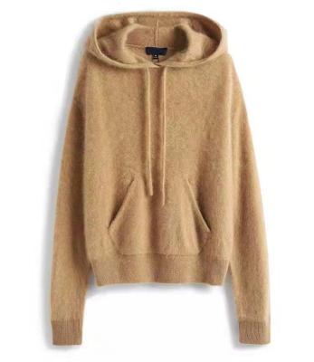 China Good quality custom logo anti-pilling knit loose cashmere woman winter hooded sweater for sale