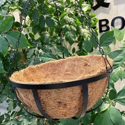 China Modern Eco-friendly Coconut Fiber Wrought Iron Flowerpot Coir Baskets Hanging Flower Pot for sale