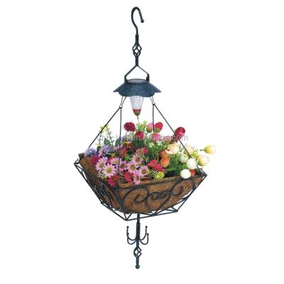 China Modern Butterfly Hanging Basket With Solar Light, Metal Planter With Liner for sale