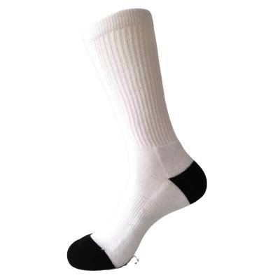 China Anti-foul white sublimation polyester empty socks with black toe and heel for sale