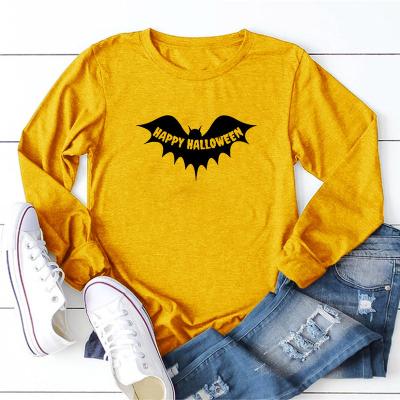 China Oversized Halloween t-shirt cotton polyester fabric Halloween bat letter print breathable high quality multicolor shape&happy full sleeves for sale