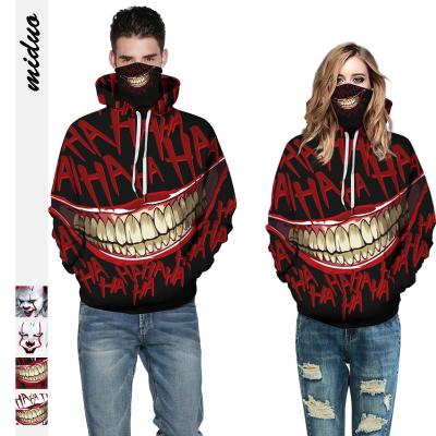 China Halloween 2022 Waterproof Style Clown Print Plus Size Stand Collar Long Sleeve Winter Windproof Unisex Thick Hoodies for sale