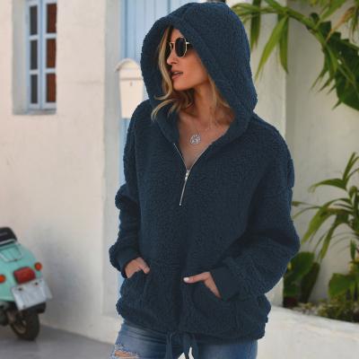 China Breathable High Quality Winter Solid Color Oversized Thick Sleeve Polyester Long Sleeve Pullover Knit Hoodie For Women for sale