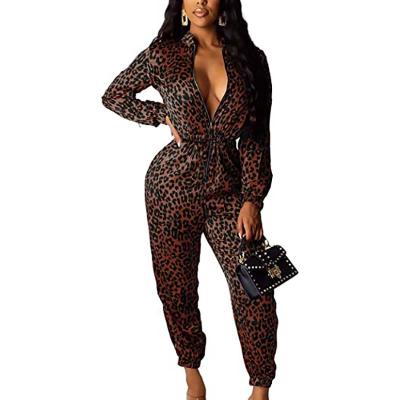 China Plus Size Women Plus Size 2022 Fashion Spring And Autumn Leopard Print Sexy Zipper Overalls for sale