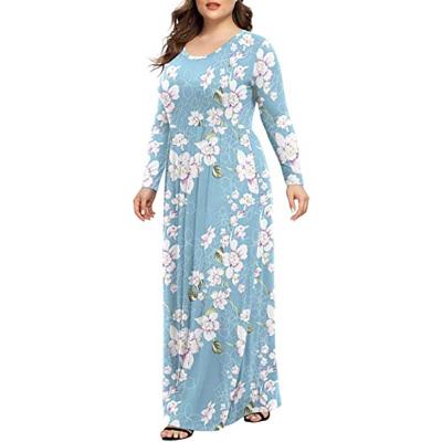 China Spring Plus Size New Plus Size Neck Sleeve Printed Ladies Loose Round Dress for sale