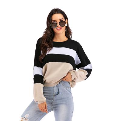 China Anti-Wrinkle Ladies Polyester Simple Casual Sweater Tops Multi Colorful Women's Stripe Sweater Dress Women Clothing 2021 for sale