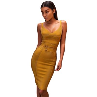 China 2021 new V-neck sling fashion strap belt anti-static multi-color tight bandage skirt sheer white evening dress for sale