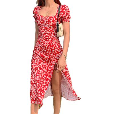 China Anti-Static Top Selling Vintage High Split Prom Dress Red Ladies Dresses Formal Dress For Girls Party for sale