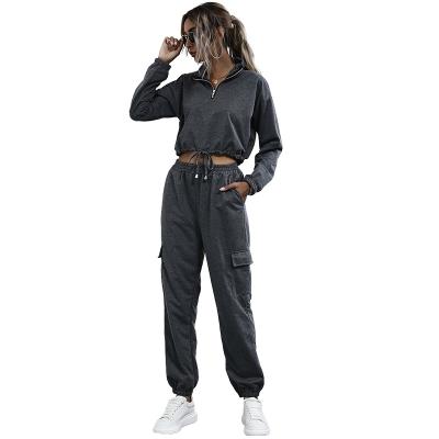 China Autumn Cotton Custom Solid Color Stand Neck Casual Long Sleeve Sweatpants Gym Sports Wear Teams 2 Piece Jogger Set 140 for sale